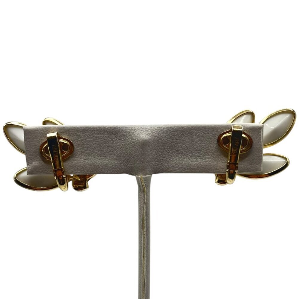 Vintage Crown‎ Trifari Gold Tone Milk Glass Leaf Clip On Earrings Glam Statement - Picture 3 of 6